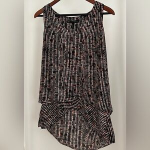 WHBM print blouse. Black, cream, pink, taupe.